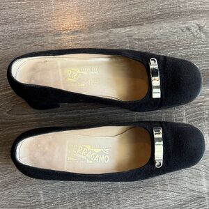 Salvatore Ferragamo Black Flats with Silver Accent